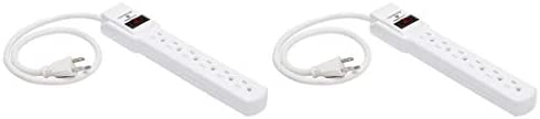 Amazon Basics 6-Outlet, 200 Joule Surge Protector Power Strip, 2 Foot, White - Pack of 2