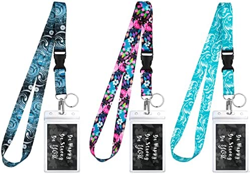 3-Pack Assorted Designs Lanyards with ID Holder & Key Ring for Keys, Cruise Ship Card, Teachers, Nurses. Waterproof Clear ID Badge Case. Cruise Essentials & Work Accessories. Vintage Florals.