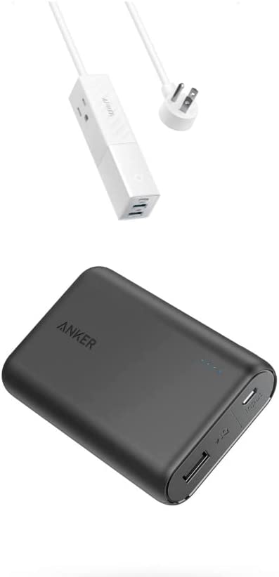 Anker PowerCore 10000 Portable Charger, 10000mAh Power Bank and Travel Power Strip USB C, 511 USB Power Strip, 2Outlets & 3USB Ports, 5ft Soft Extension Cord