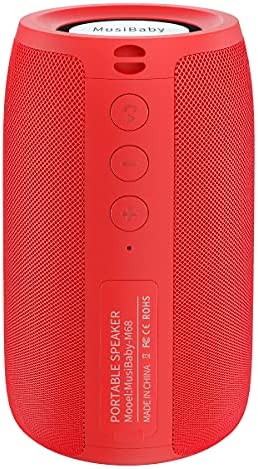 Bluetooth Speakers,MusiBaby Bluetooth Speaker,Outdoor, Portable,Waterproof,Wireless Speaker,Dual Pairing, Bluetooth 5.0,Loud Stereo,Booming Bass,1500 Mins Playtime for Party Speaker,Gifts(Pure Red)