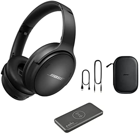Bose QuietComfort 45 Wireless Noise Cancelling Headphones, Triple Black with Powervault III 10000mAh Wireless Charger