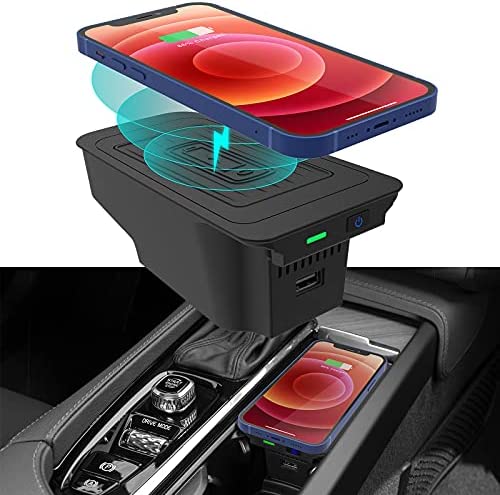 CarQiWireless Wireless Charger for Volvo XC90 S90 V90 XC60 V60 S60 2023 2017-2021 2022, Wireless Phone Charging Pad for Volvo Accessories 2018 2019 2020