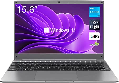 ECOHERO Windows 11 Laptop, 15.6 inches FHD(1920 x 1080) IPS Display, Intel Core i3-5005U, 12GB RAM and 512GB SSD Laptop Computer, 2.4G/5G WiFi, BT5.0 and RJ45, Full Functional Type C, Space Gray