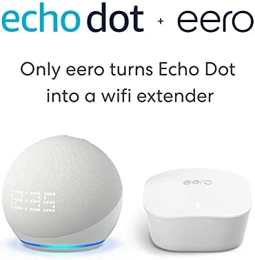 Echo Dot (5th Gen) with clock Glacier White with eero Mesh Wifi Router