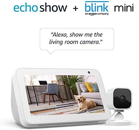 Echo Show 5 Sandstone with Blink Mini Indoor Smart Security Camera, 1080 HD with Motion Detection