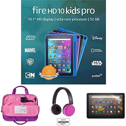 Fire HD 10 Kids Pro tablet, 10" HD (Doodle) with Kids Headset + Sleeve + Screen Protector