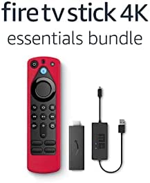 Fire TV Stick 4K Essentials Bundle with Remote Cover (Red) and USB Power Cable
