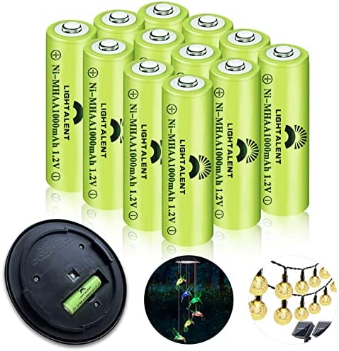 Lightalent Ni-MH AA Rechargeable Batteries, Double A High Capacity 1.2V Pre-Charged for Garden Landscaping Outdoor Solar Lights, String Lights, Pathway Lights (AA-1000mAh-12pack)