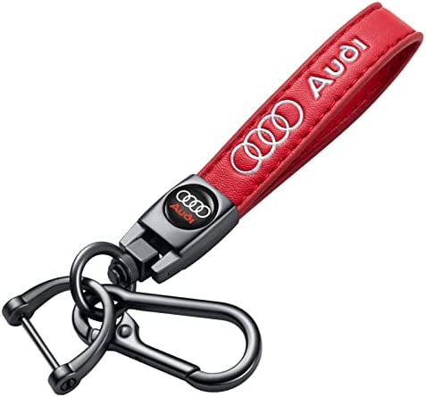 MIGUOER Genuine Leather Car Keychain Compatible with Audi A1 A3 RS3 A4 A5 A6 A7 RS7 A8 Q3 Q5 Q7 R8,Car Key Chain for Men and women Family Present Key Ring Red