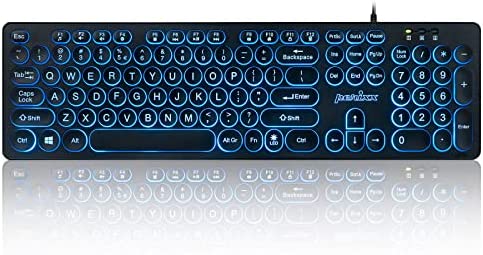 Perixx PERIBOARD-317R Wired Backlit USB Keyboard - Big Print Letter - Tri-Color Illuminated LED - Stylish Round Keycaps - US English