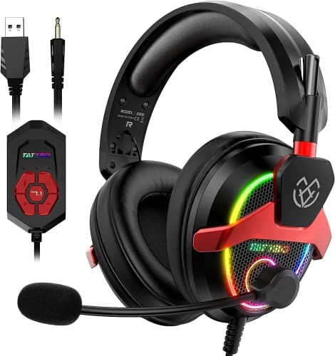 Tatybo 7.1 Surround Sound Gaming Headset for PC PS4 PS5 Switch, USB & 3.5mm PC Headset with Noise Cancelling Mic