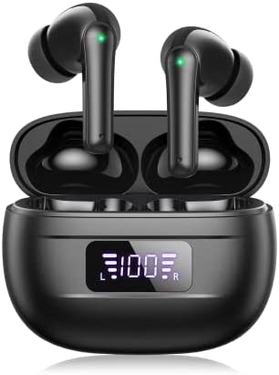 Wireless Earbuds 76H Playtime Bluetooth Earbuds Built in Noise Reduction Mic Clear Calls Bluetooth Headphones LED Power Display Charging Case Light Weight IPX7 Waterproof Earphones for Sports Workout