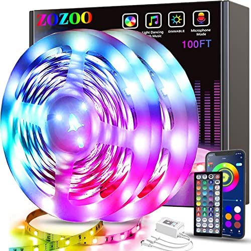ZOZOO 100ft Led Lights for Bedroom (2 Rolls of 50ft), Led Strip Lights with 44-Key Remote & APP Control, RGB LED Light Strips Music Sync with Color Changing for Home Party Festival Decoration