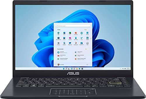 ASUS 2022 14 inch HD Laptop, Intel Dual-Core Processor, Intel UHD Graphics, 4GB RAM, 64GB eMMC, Bluetooth, WiFi, Windows 11 Home in S Mode, Star Black