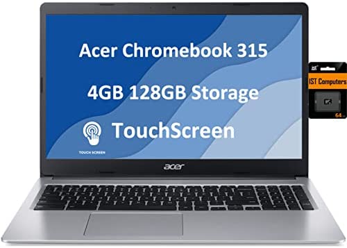 Acer Chromebook 315 15.6" FHD Touchscreen (Intel Celeron N4020, 128GB (64GB eMMC +64GB SD Card), 4GB RAM) Home & Student Laptop, 12.5-Hr Battery Life, Numeric Keyboard, IST SD Card, Webcam, Chrome OS