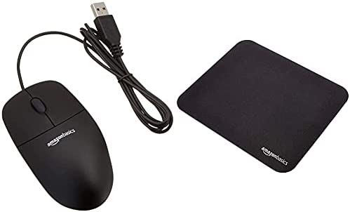 Amazon Basics Gaming Computer Mouse Pad - Black & 3-Button USB Wired Computer Mouse (Black), 1-Pack