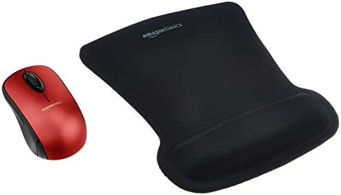 Amazon Basics Wireless Mouse with Nano Receiver and Gel Mouse Pad with Wrist Rest , Red