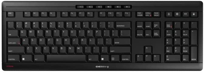 Cherry Stream Wireless Keyboard with SX Scissors Mechanism, Slim Yet Full Size QWERTY Ergo Friendly with Number Pad, Thin Design with Quiet keystroke for use at Home Office or Work. Black