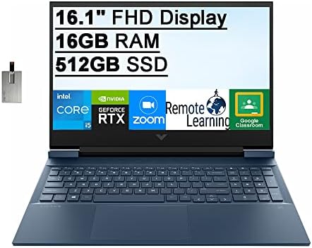 HP 2021 Victus 16.1" FHD Gaming Laptop, Intel Core i5-11400H (Beats i7-9750H), 16GB RAM, 512GB PCIe SSD, Backlit Keyboard, GeForce RTX3050 Graphics, HD Webcam, Win 11, Blue, 32GB USB Card