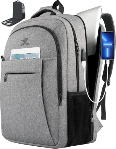 TOTWO Travel Laptop Backpack, 17 Inch Laptop Backpack, Durable Large TSA Approved Backpack with Laptop Compartment, Business College Computer Backpack with USB Port Backpack Gifts for Women Men, Grey