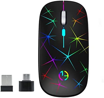 TaIYanG Wireless Mouse, 2.4G Portable Optical Quiet RGB Mouse with USB Receiver and Type C Adapter, 3 Adjustable DPI Levels, Wireless Computer Mouse for Laptop, Computer, PC, MacBook, Desktop