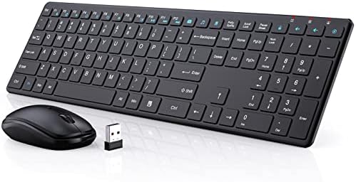 Wireless Keyboard and Mouse, Ultra Slim Silent Keyboard with Responsive & Low Profile Keys, Tilt Angle, Sleep Mode, 2.4GHz USB Cordless Mouse Combo for Computer, PC, Chromebook - Trueque (Black)