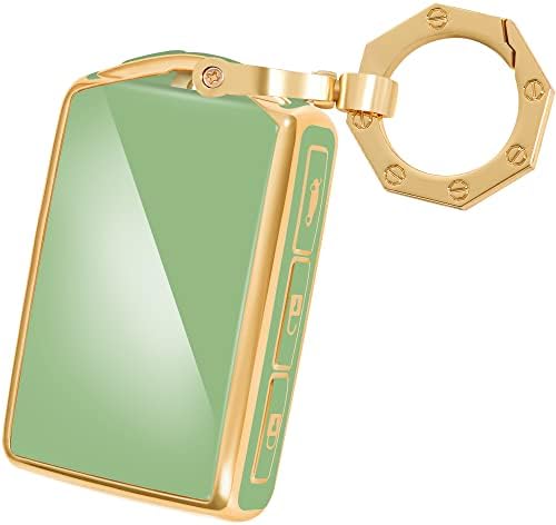 YHC Key Fob Cover for Volvo with Gold Keychain Key Shell fit XC40 XC60 S90 XC90 (Green)
