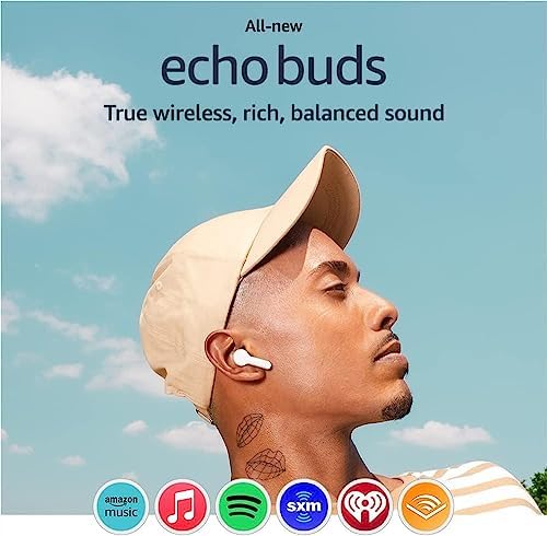 All-New Echo Buds (2023 release) - Glacier White and 3ft USB to USB-C Charging Cable in Glacier White